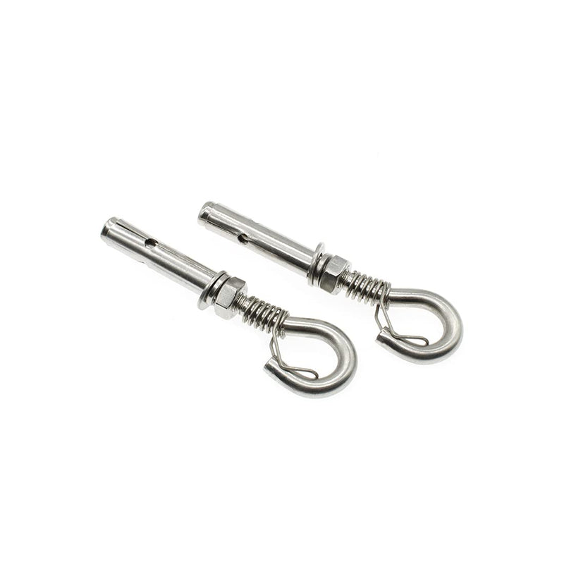 [Australia - AusPower] - 2Pcs Expansion Hook M8 Open Heavy Duty Expansion Screw Hook Anchor Bolt Cup Concrete Brick Hook 304 Stainless Steel (with Spring Buckle) With spring buckle 