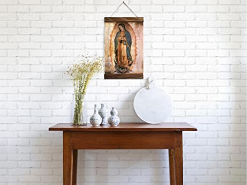 Virgen de Guadalupe Our Lady Religious Canvas Print Wood Framed Catholic Art 11.8 x 15.7 Inches