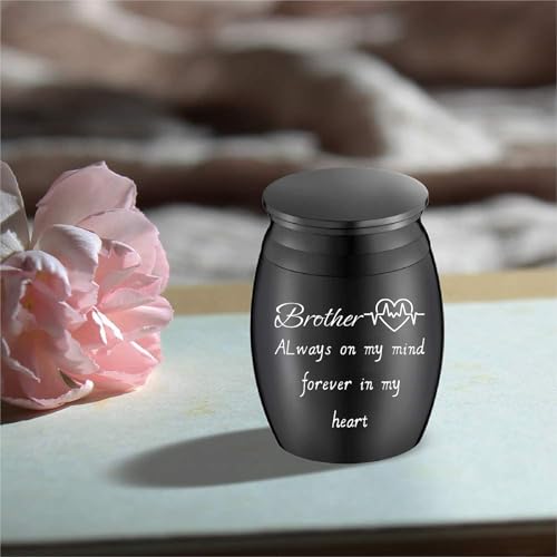 CREATCABIN Mini Keepsake Urn Small Brother Urn Black Alloy Miniature Memorial Cremation Sharing Ashes Holder Container with Bag Spoon Cloth for Funeral Burial Human Commemorative 1.6 x 1.2 Inch