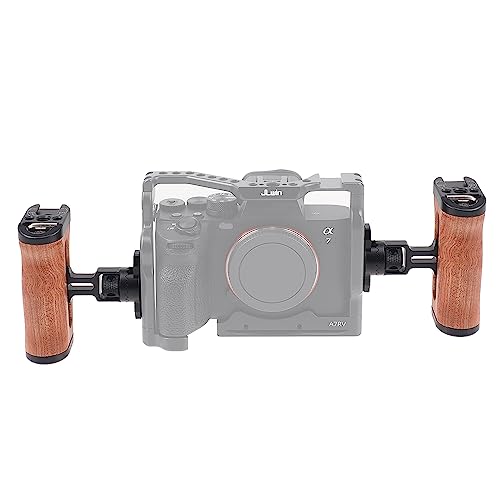 Hersmay Wooden Side Handle Quick Release Camera Hand Grip with 1/4"-20 Screws Stabilizer with ARRI-Style Mount Screw & Cold Shoe Mount for DSLR Mirrorless Video Camera Cage
