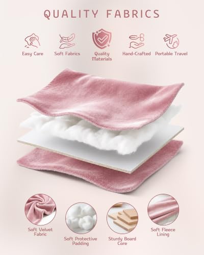 VELORIA Travel Jewelry Organizer with Hidden Compartment, Rose Pink Velvet