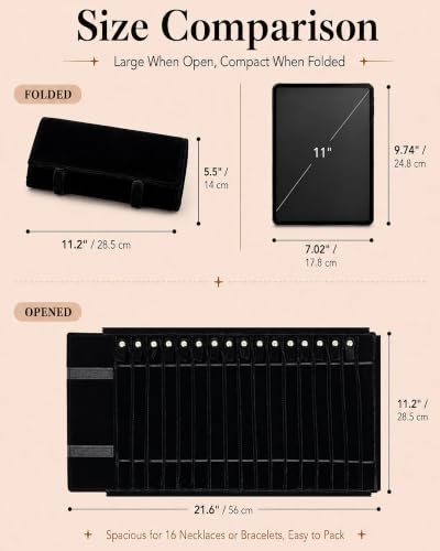 Black SCIKHEFT travel necklace organizer with 16 slots, tangle-free jewelry case, compact and ideal for organizing necklaces on the go.