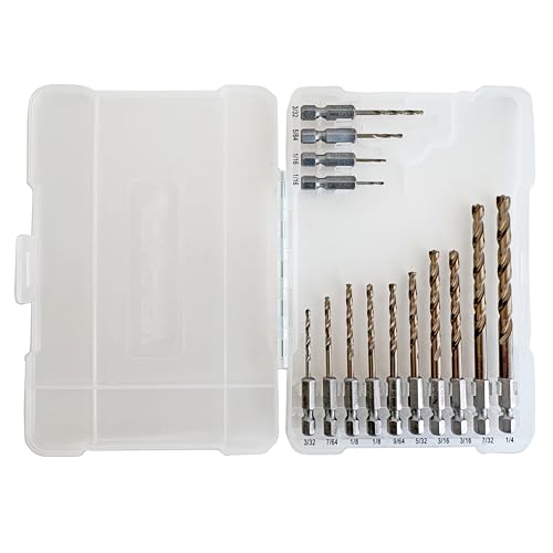 14PCS M35 Cobalt Drill Bit Set with 1/4" Hex Shank, SAE Sizes 1/16" to 1/4" 1/16" to 1/4" (14 Pcs)
