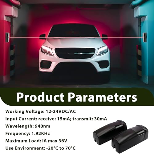 Infrared Sensor Light Beam, Light Barrier Infrared Sensor, IR Light Barrier Sensor, Universal 12/24 V AC/DC, Weatherproof, for Automatic Garage Doors and Gates, Range up to 20 Meters Rectangle