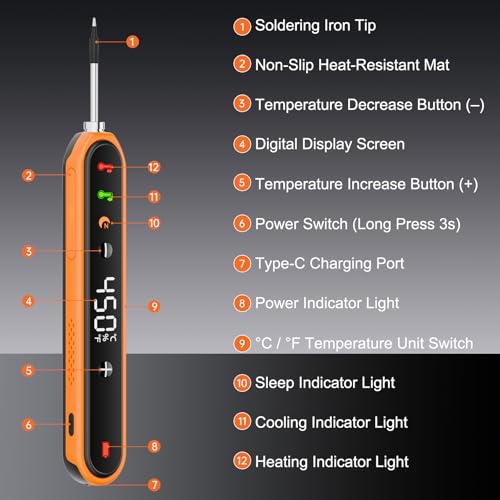 Soldering Iron Set, 1600 mAh USB Wireless Soldering Iron for DIY Projects | Adjustable temperature 180℃-450℃, 3 soldering tips, soldering wire, solder paste, for electronics repairs, electrical work Orange Wireless soldering iron set