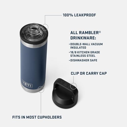 YETI Rambler 18 oz Bottle, Leakproof, Vacuum Insulated, Stainless Steel with Chug Cap, White/Blue