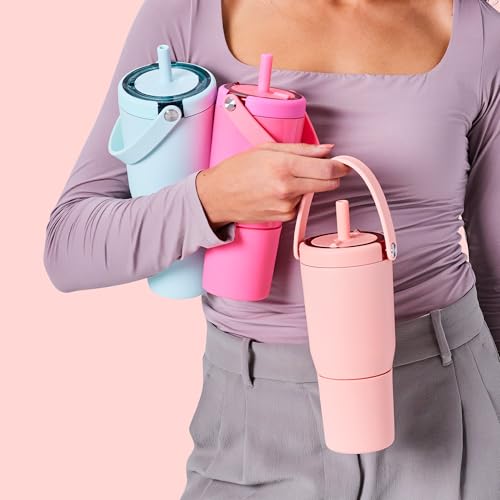 BrüMate Resa 25oz 100% Leakproof Travel Tumbler w/Handle & Straw | Flexible SoftSip Straw | Silicone Sleeve for Durability | Stainless Steel | Cup Holder & Travel Friendly Water Bottle (Citrus Daisy)
