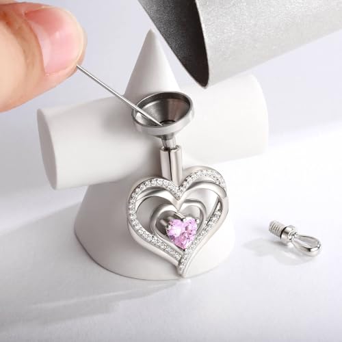 Sariel 925 Sterling Silver Heart Tree of Life Urn Necklace for Ashes Always in My Heart Keepsake Cremation Jewelry for Women October Heart Shape