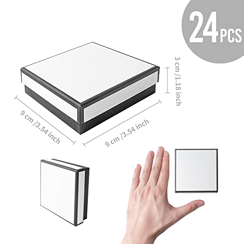 PTSGCAI 24 Pack Jewelry Gift Boxes - Necklace, Earring, Ring Boxes (Square, 3.5 x3.5 x1.2 Inches, Cotton Filled Cardboard Paper) 3.5 x 3.5 x 1.2 inches