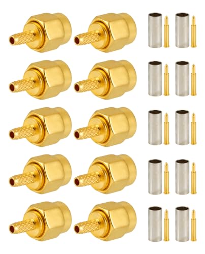 Vecys SMA Male Crimp Connector for RG316 RG174 RF Coaxial Cable Pack of 10 SMA Male for RG174/RG316