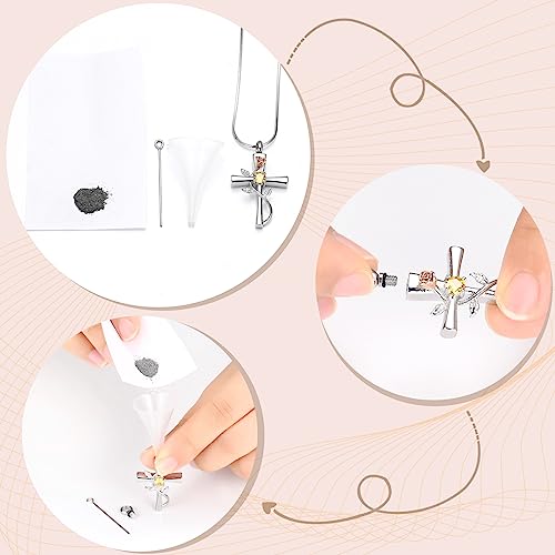 Minicremation Cross Urn Necklace for Ashes Birthstone Rose Flower Cremation Jewelry for Women Gilrs Keepsake Memorial Ashes Pendant Gold