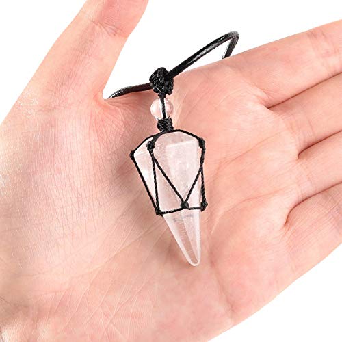 Top Plaza Mens Necklace Gemstone Crystal Protection Pendant Necklace, 2 Pcs Black Rope - Clear Quartz+Black Obsidian