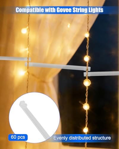 60 Pack Spacers Compatible with Govee Curtain Lights, Anti-Tangle Transparent Clips for LED Curtain String Lights, Outdoor Light Organizer 60 Pack Spacers
