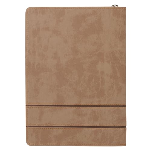 Christian Art Gifts Inspirational Zippered Journal, All Things Are Possible Wide Ruled Notebook, Matt. 19:26 Bible Verse, Taupe Brown Vegan Leather, 336 Lined Pages w/scripture, (9” x 6.4” x .9”)