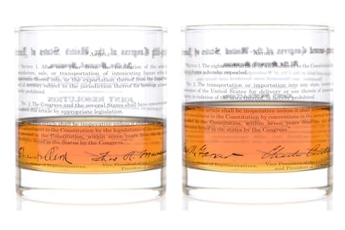 Well Told Prohibition Rocks Glasses Set of 2, 18th and 21st Amendment Barware, History-Themed Bourbon Glassware Gift Set for Whiskey Lovers, Old Fashioned Glasses