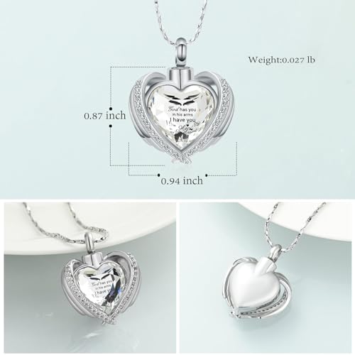Cremation Jewelry for Ashes Pendant Crystal Heart Urn Necklace with Mini Memorial Keepsake Urn Memorial Ash Holder for Women Jewelry Silver-White-God