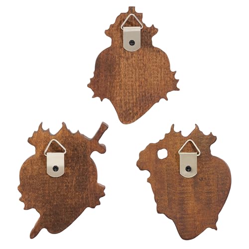 Wooden Three Sacred Hearts Wall Decor Holy Family Heart-4 Inch Retro 4 Inch