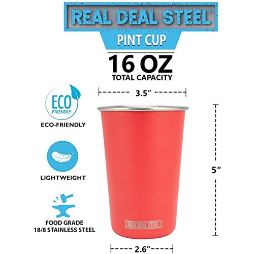 Real Deal Steel Rainbow Stainless Steel Pint Cups 16 oz, 8 Pack Stackable Rainbow (8 Pack)
