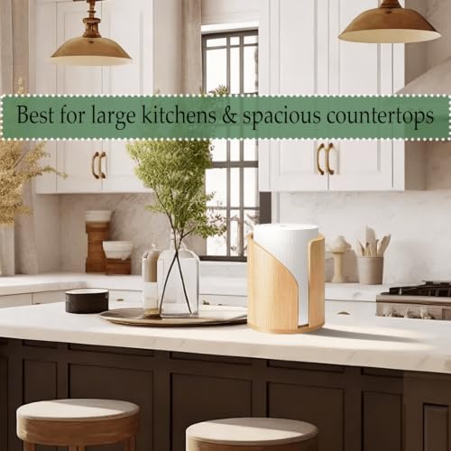 2026 Upgraded Extra Large Bucket-Shaped Solid Wood Countertop Paper Towel Holder with 3 Preinstalled & 3 Spare Suction Cups, Stable Design, Natural Wood Natural Wood Large