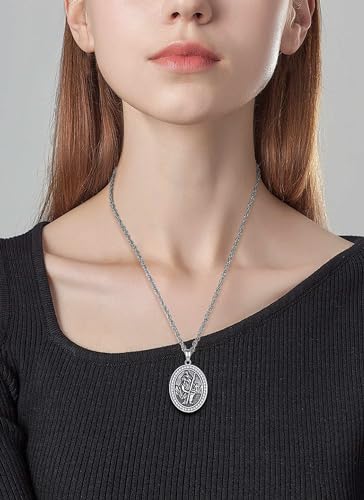 CELESTIA St Christopher St Benedict Medal Saint Michael Archangel Miraculous Medal Jesus Cross Crucifix Necklace Sterling Silver Jewellery for Women/Men Stainless Steel Chain 05 St Christopher