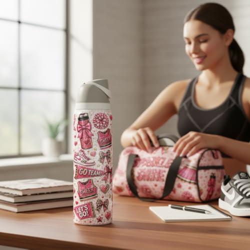 32 oz Cheer Water Bottle for Girls, Insulated Stainless Steel Sports Bottle with Flip Straw Lid, Cheerleader Tumbler, Reusable Water Bottle for Practice, School 32oz White(72)-Cheerleader(TPL1)) 32oz White(72)-Cheerleader(TPL1)