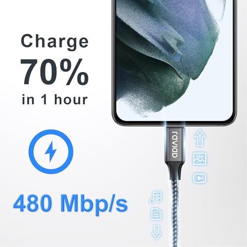 Raviad USB C Cable 2 m Pack of 2 3.1 A Charging Cable USB C Fast Charging Cable USB C | Nylon USB C charging cable for iPhone 17 16 15 Pro Max, Pad Pro, Galaxy S25 S24 S23 Ultra, MacBook, Huawei P60 P50, Google Pixel gray
