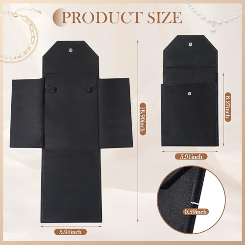 Six black velvet jewelry necklace display folders, Kenning travel organizer with multiple compartments for jewelry storage.