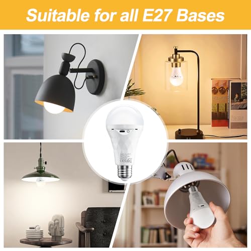 E27 LED Light Bulb with Battery Remote Control Dimmable Battery Bulbs 2600 mAh | Outdoor lamp, timer light bulb base and USB rechargeable dual purpose for table lamp/camping (3000K/4000K/6500K) 3 Color Temperatures, 1 Piece