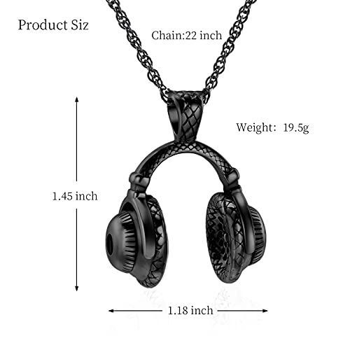 shajwo Microphone Cremation Jewelry for Ashes, Headset Urn Necklaces for Women Men Keepsake Memorial Pendant Headset-Black