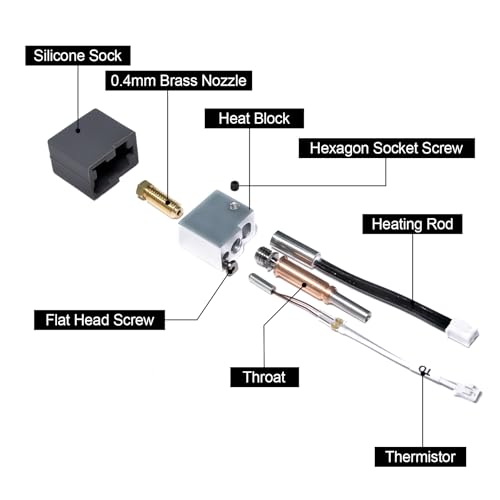 IdeaFormer Kobra 3 Extruder Hotend with 2Pcs 0.4mm Hardened Steel Nozzles, Extruder Print Head Heating Block Thermistor Kit Set for Anycubic Kobra 3/Kobra 3 Combo 3D Printer Accessories