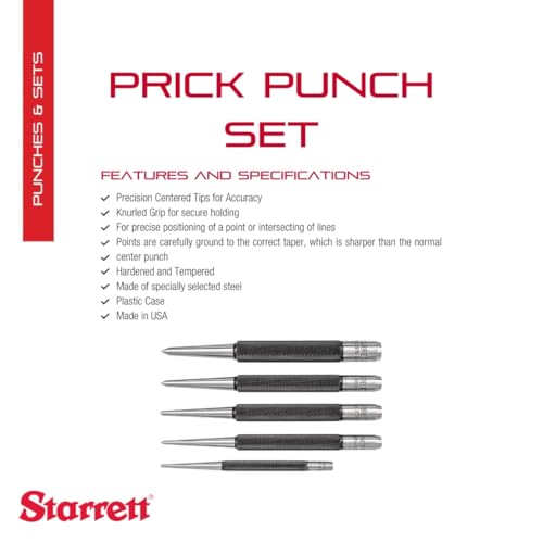 Starrett steel prick punch set, 4-inch center punches, 5-pack 尚度