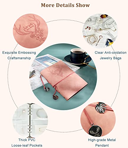 Travel Jewelry Organizer, A5 Binder Jewelry Storage Book with Pockets, Foldable Earring Holder with Clear Jewelry Bags for Ring, Studs and Bracelet(70 Grids+70 Thicken PVC Bags) Deep Love, Fresh Pink - 70 Grids