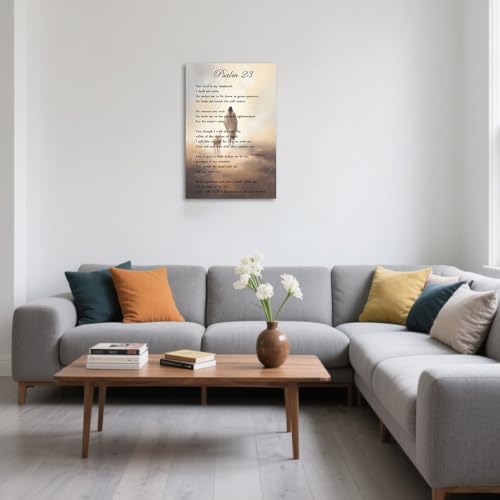 QIXIANG Psalm 23 Picture Wall Art Bible Verse Canvas Prints Christian Scripture Picture Religious Gift Prayer Room Decor Framed(Gold,16L x 24W) Gold 24"L x 16"W