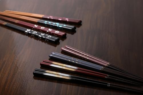 Japanese Chopsticks Set of 2 Pairs [Made in Japan] - Metallic Foil Finish Lacquered Wooden Chopsticks (Cherry Blossom Delight 2prs (MK055)) Cherry Blossom Delight 2prs (MK055)