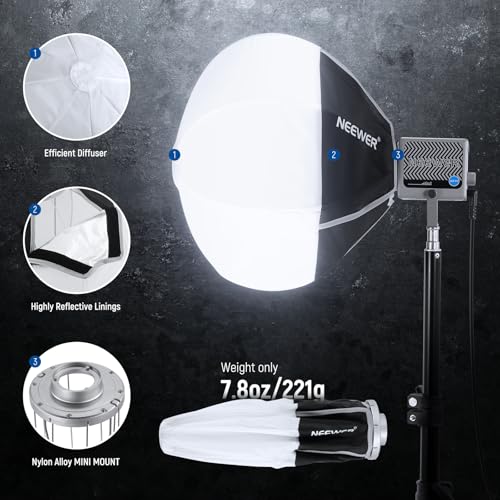 NEEWER Lantern Softbox for HS60B FS100B FS60C HB60B LED Video Light, 12" Quick Release 360° Omnidirectional Mini Light Diffuser(Not Bowens Mount) for Studio Photography Video Recording Streaming, NS7L