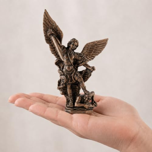 5.51" St Michael Archangel Statue, Catholic Home Figurine Bronze