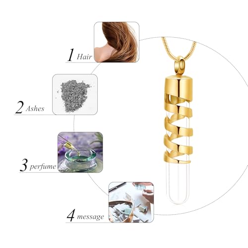 Clear Glass Tube Cremation Urn Jewelry Ashes Holder Necklace Keepsake Memorial Pendant Including Box/Fill Kits Gold
