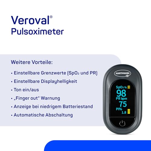 Veroval Pulse Oximeter | 1 piece, oxygen saturation measurement, pulse rate and infusion index, adjustable and comfortable