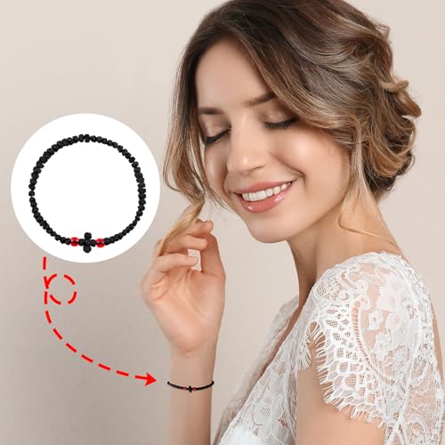 Pndeyo 1pc Orthodox Prayer Rope, 6.69in, with Red Bead, Black Black&Red 6.69in/17cm