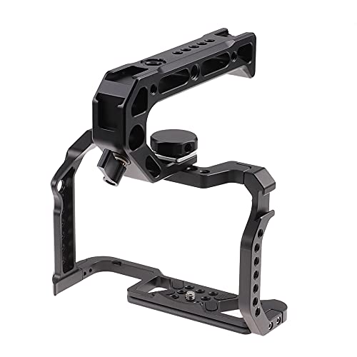 Hersmay R5 R6 Cage with Top Handle,Aluminium Alloy Camera Cage for Canon EOS R5 R6 Mirrorless Cameras, Vlogging Video Shooting Filmmaking Rig Stabilizer with 1/4" Mounting and 3/8" Arri Locating Hole für Canon EOS R5 R6
