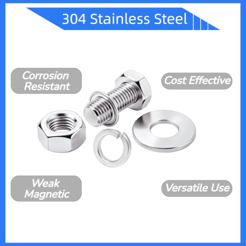 SteadyFixen M5 304 stainless steel split lock washers, silver spring lock washer assortment kit, 50 pieces