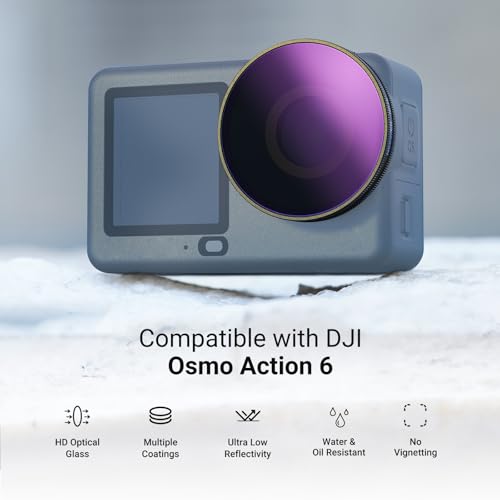 NEEWER CPL + ND Filter Set Compatible with DJI Osmo Action 6 Only, ND8/16/32/64/256 Adjustable Circular Polarizing Filter Lens Polarizer Screw On Multicoated Action Camera Accessories, FL-B109 6 Pack CPL/ND8/ND16/ND32/ND64/ND256