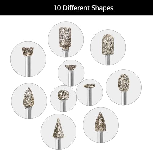 Diamond Cutter Set, 20 Pieces Diamond Grinding Pins with 3 mm Shank, 120 Grit Sanding Attachments for Stone, Glass, Ceramic, Hardwood, Jade, Ideal for Carving, Grinding, Polishing