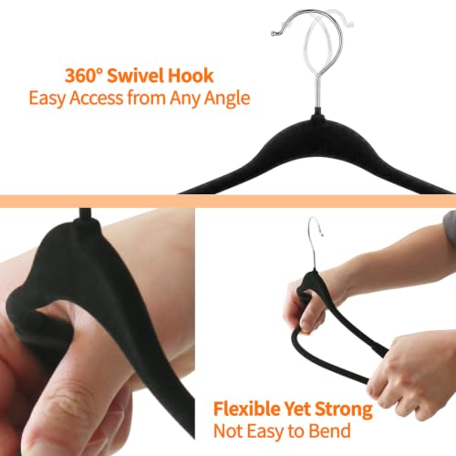 10 Pack Velvet Suit Hangers, Non Slip Clothes Hangers with Wide Shoulder, Space Saving Coat Hangers with 360° Swivel Hook and Pants Bar for Shirts, Suits, Sweaters, Jackets