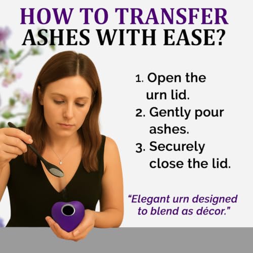 Rose Heart Shaped Keepsake Urn for Human Ashes - Mini Memorial Urn with Display Stand, Velvet Bag & Premium Gift Box - Engraved Metal Urn for Baby, Boy, Girl, Parents, Loved Ones (Purple, Small) Purple
