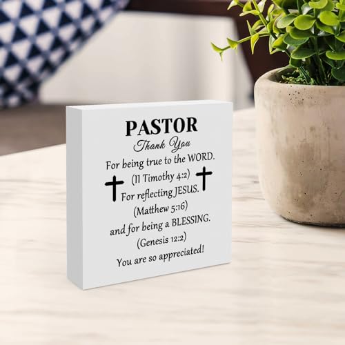 Thank You Gift for Pastor Gift for Men Women Pastor Appreciation Gifts Home Office Desk Wood Sign Inspirational Gifts for Pastor Birthday Anniversary Christian Tabletop Gift Religious Scripture Gift