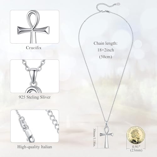 KINGWHYTE Ankh Necklaces for Ashes 925 Sterling Silver for Women Men 1-Silver