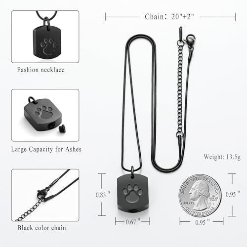 Personalized Ash Necklace for Pet - Custom Photo Text Flag Ashes Necklace Double-Sided Dogs Cats Urn Pendant for Ashes Cremation Memorial Keepsake Gift Black