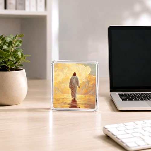 Jesus Heaven Acrylic Plaque 4.0x4.0 Inch, Christian Religious Acrylic Block Sign, Inspirational Faith Desk Decor, Bible Artwork Gift for Women Men, Spiritual Home Office Decoration Jesus Heaven