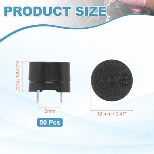 sourcing map 50 Pcs Passive Buzzer DC 1.5-12V 12x8.5mm Electric Tone Buzzer Alarm Piezo Beep Sounder Continuous Sound Beep for Physics Circuits Alarm Safety Development Boards House Shop